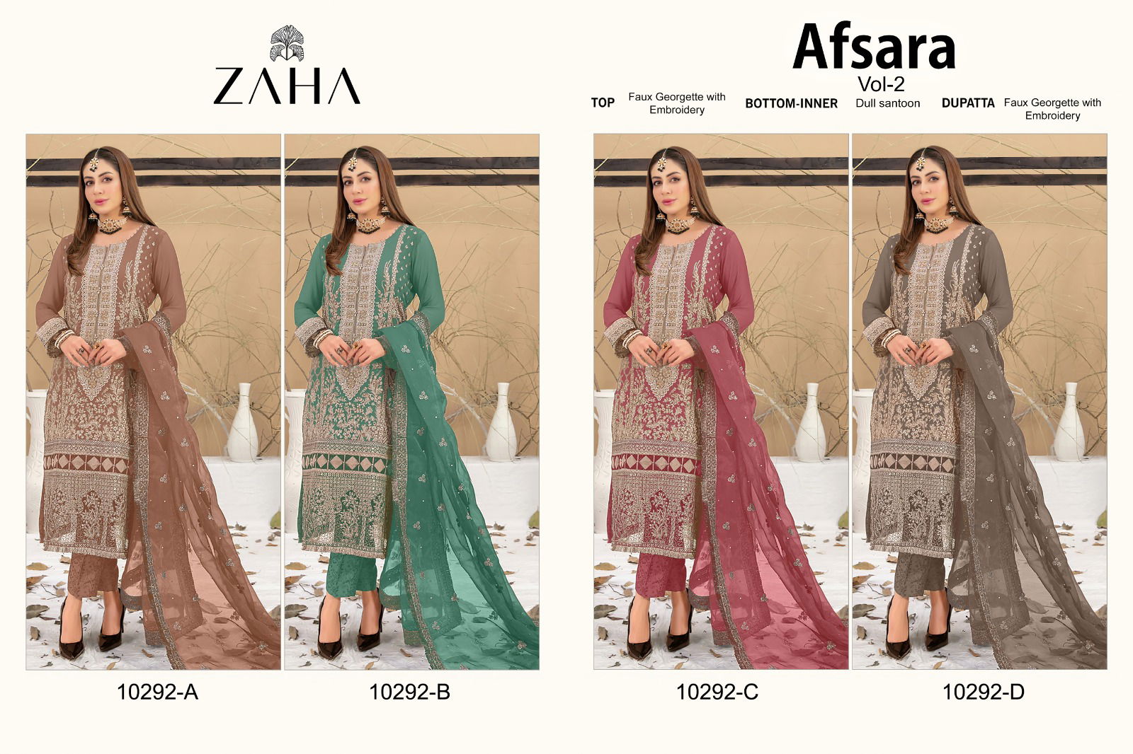 Afsara Vol 2 By Zaha Georgette Embroidery Pakistani Suits Wholesale Price In Surat